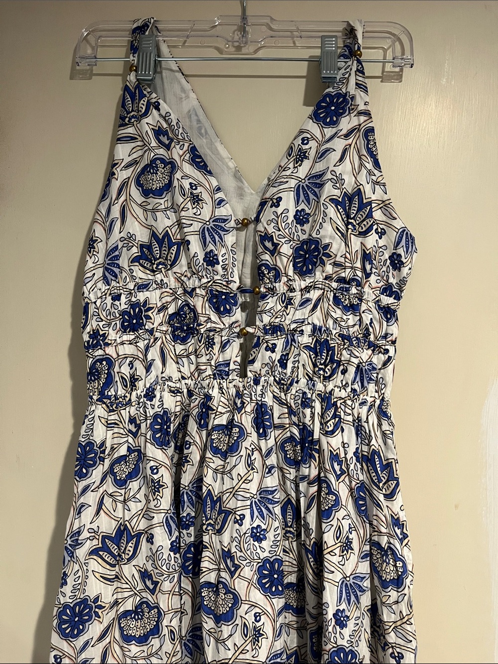 Caroline Constas White Maxi Dress with Blue Floral Print